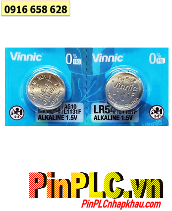 Vinnic LR54, Pin Alkaline 1.5v VINNIC L1131F, LR54, AG10, LR54, LR1130 /Vỉ 10viên - Giá/ 1viên